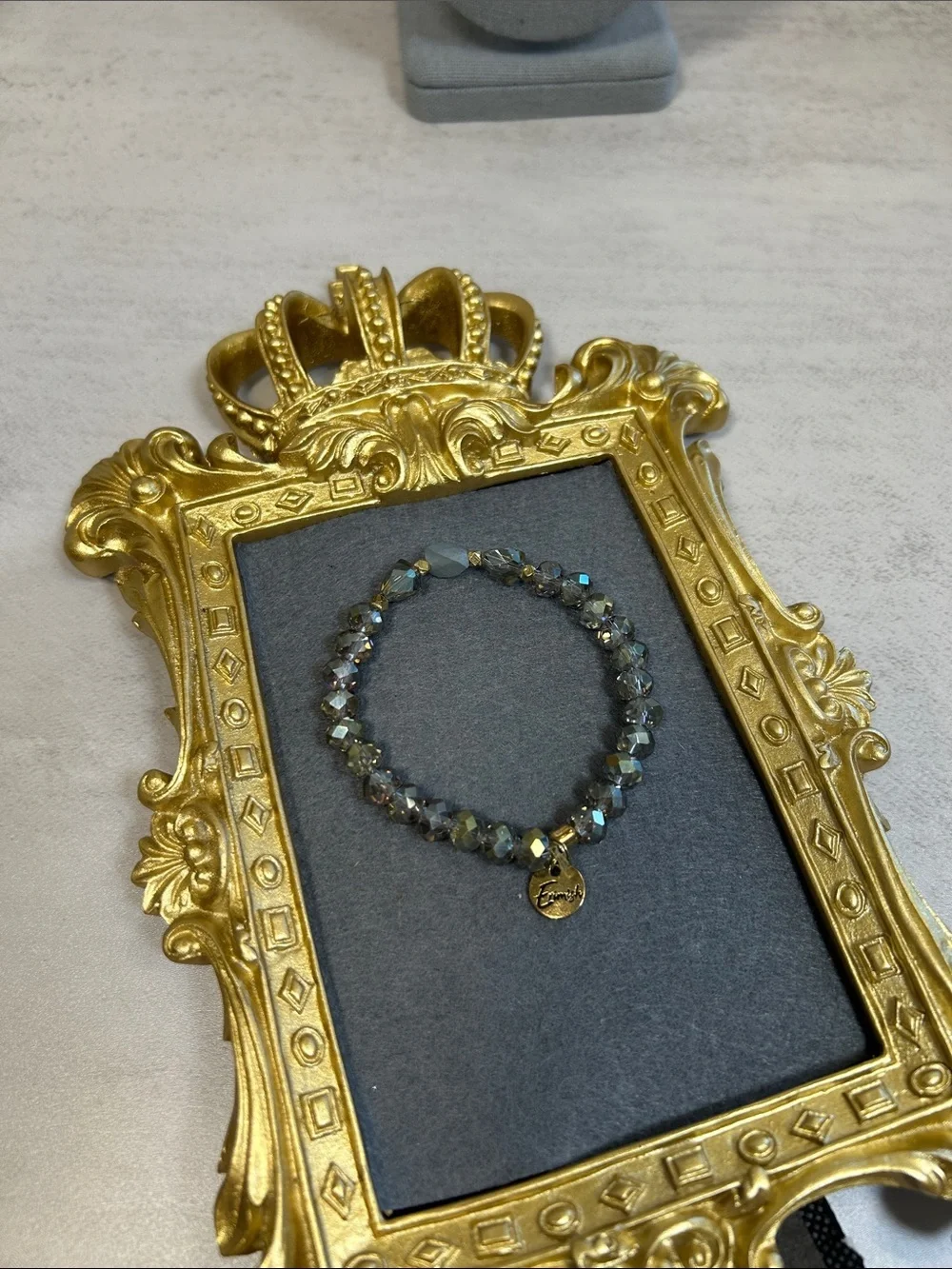 Greenish Gray Iridescent Crystal Beaded Stretch Bracelet